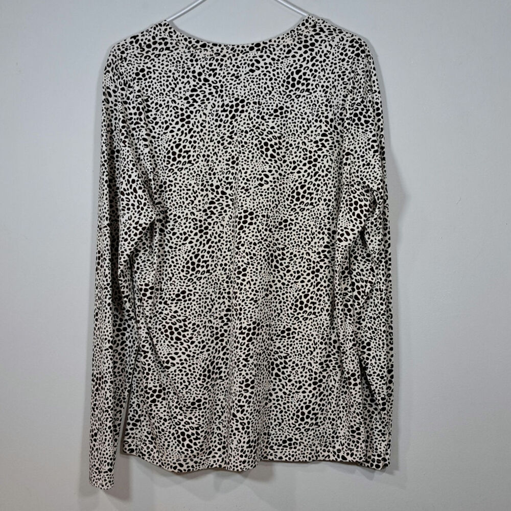 Lands' End Long Sleeve Leopard Print V-Neck 100% Cotton Top Women's L 14-16 - Picture 2 of 5
